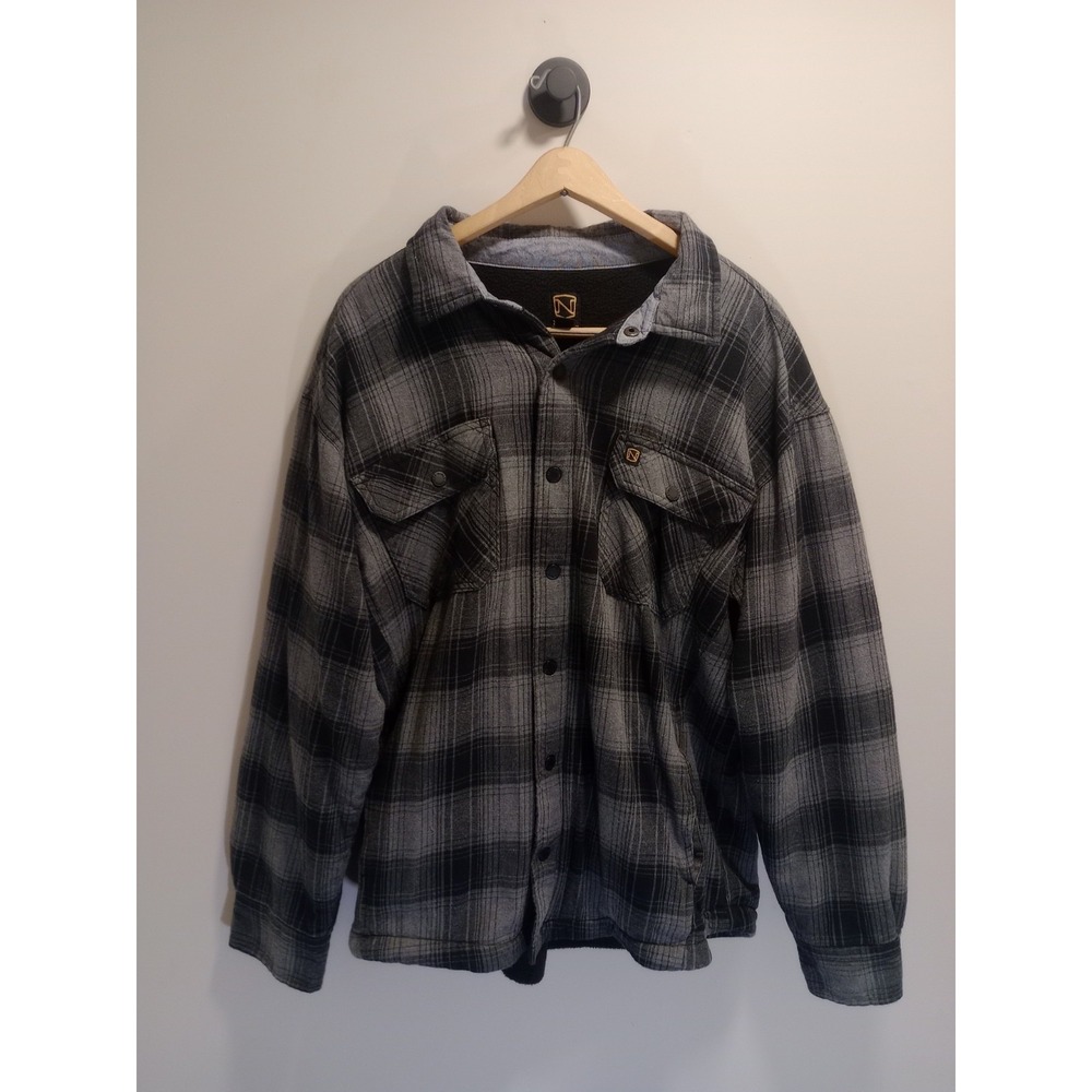 Noble Outfitters Fleece Lined Flannel Shirt Jacket Men's XL Gray Plaid Shacket